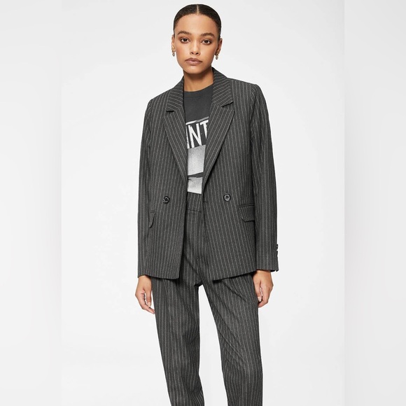 NWT Anine Bing Becky Pinstriped Single-Button Blazer - Picture 3 of 6